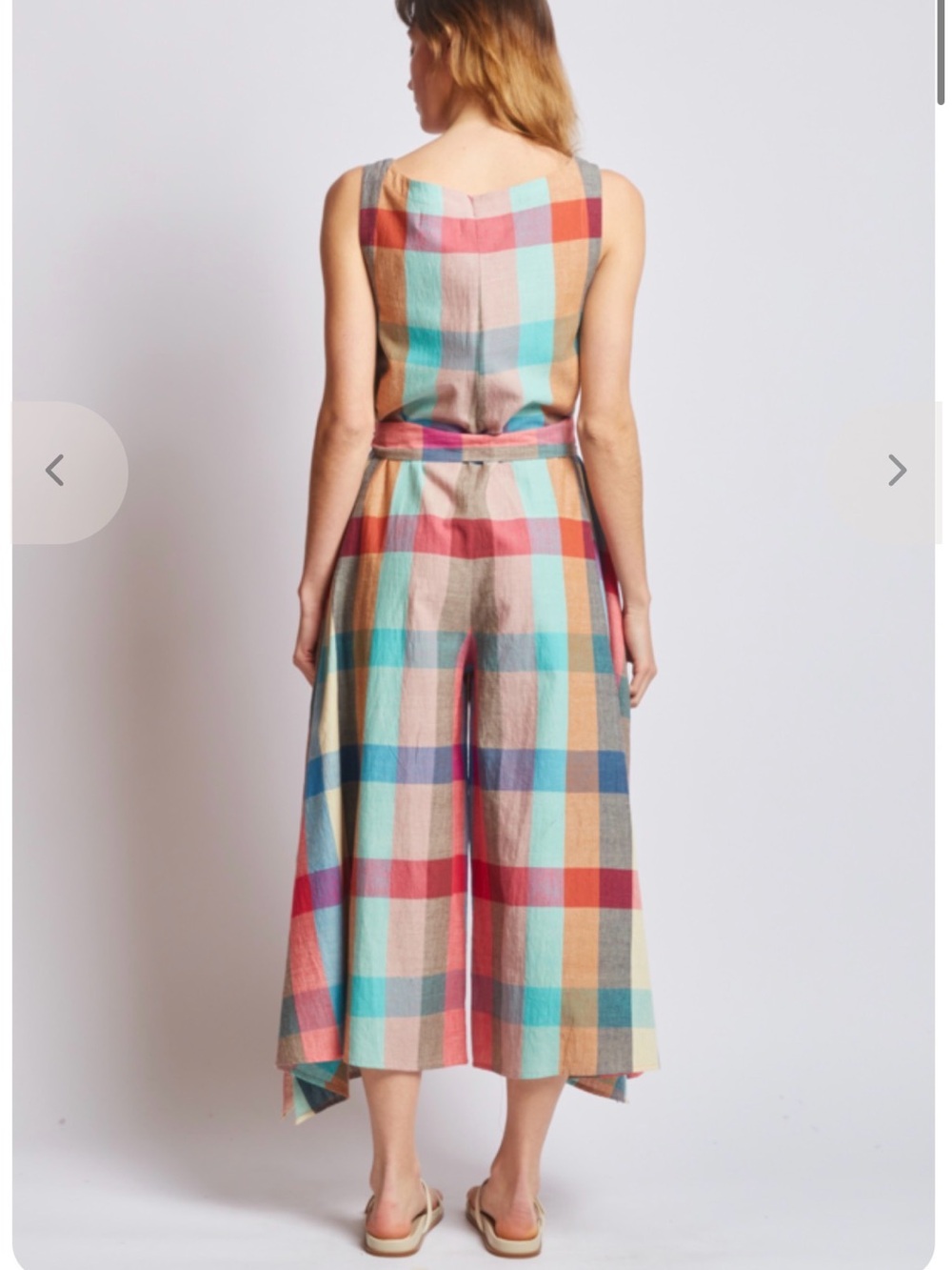 Sleeveless Multicolor Plaid Wide-Leg Jumpsuit - Picture 4 of 13